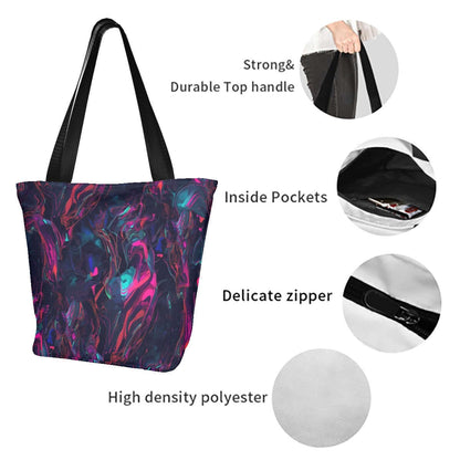 Schultertasche für Damen mit abstraktem Muster, starken Griffen, Innentaschen, feinem Reißverschluss aus Polyester.