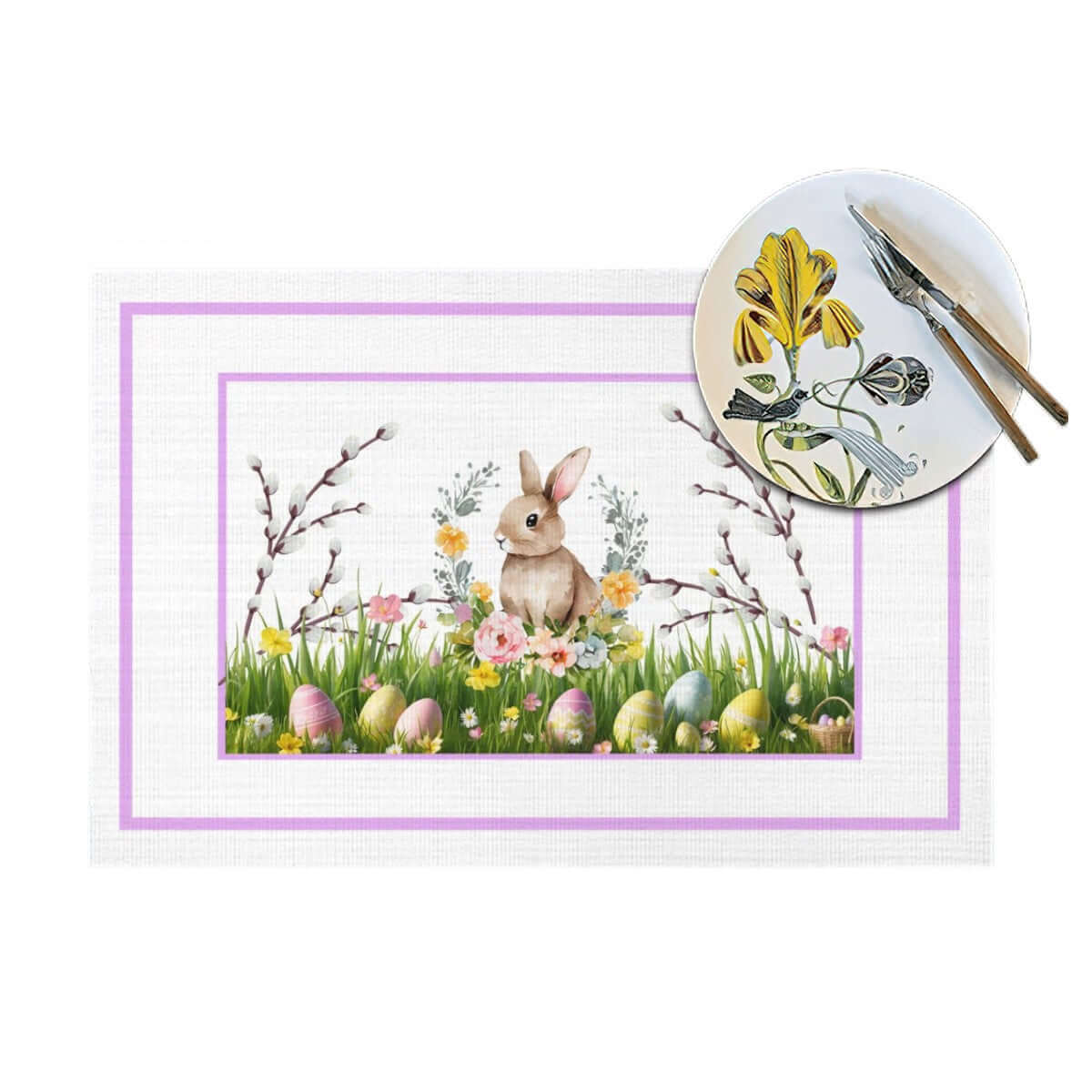 Tischset aus gewebtem PVC mit Osterhasenmotiv, ideale Tischdekoration, hitzebeständig und rutschfest, Größe 18x12 Zoll