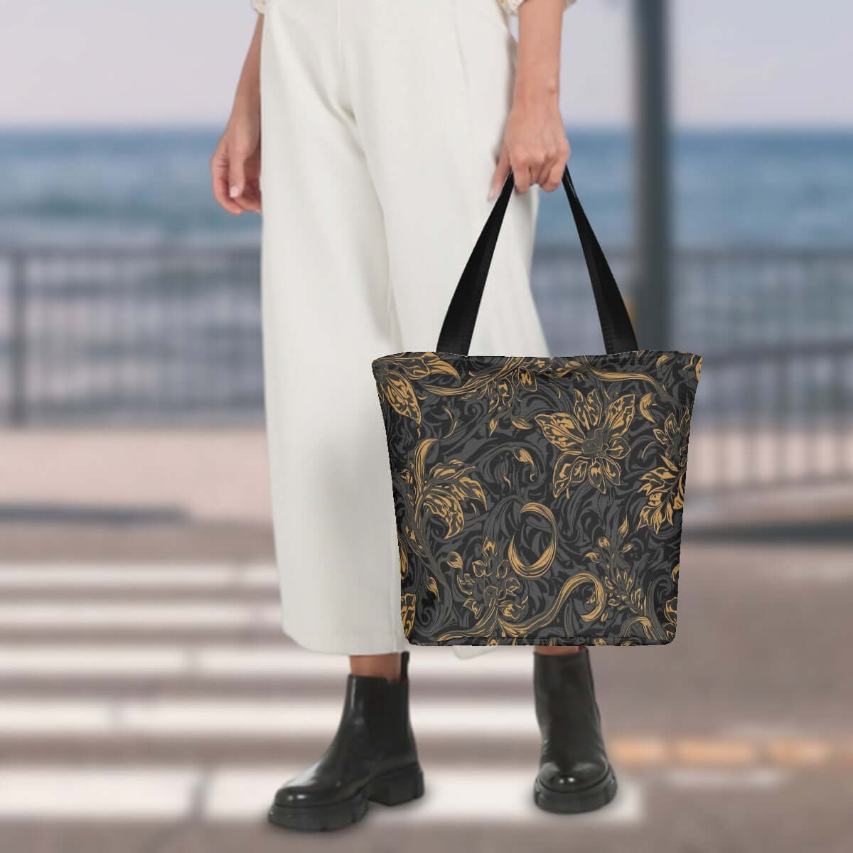 Elegante Damen-Schultertasche mit floralem Design zum Einkaufen, hergestellt aus Polyester, Größe 11"x7"x13".