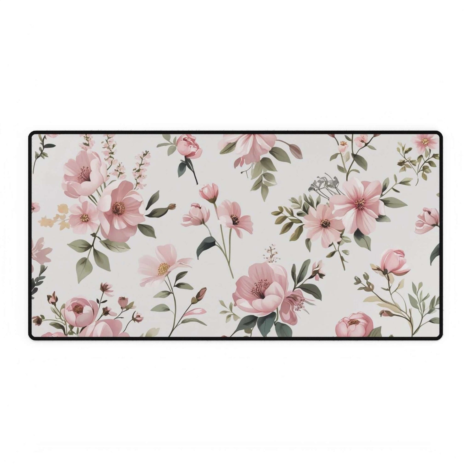 Florale Schreibtischmatte Elegantes Arbeitsplatzdekor mit lebendigen Blumenmustern auf weißem Hintergrund, ideal für Schreibtischunterlagen.