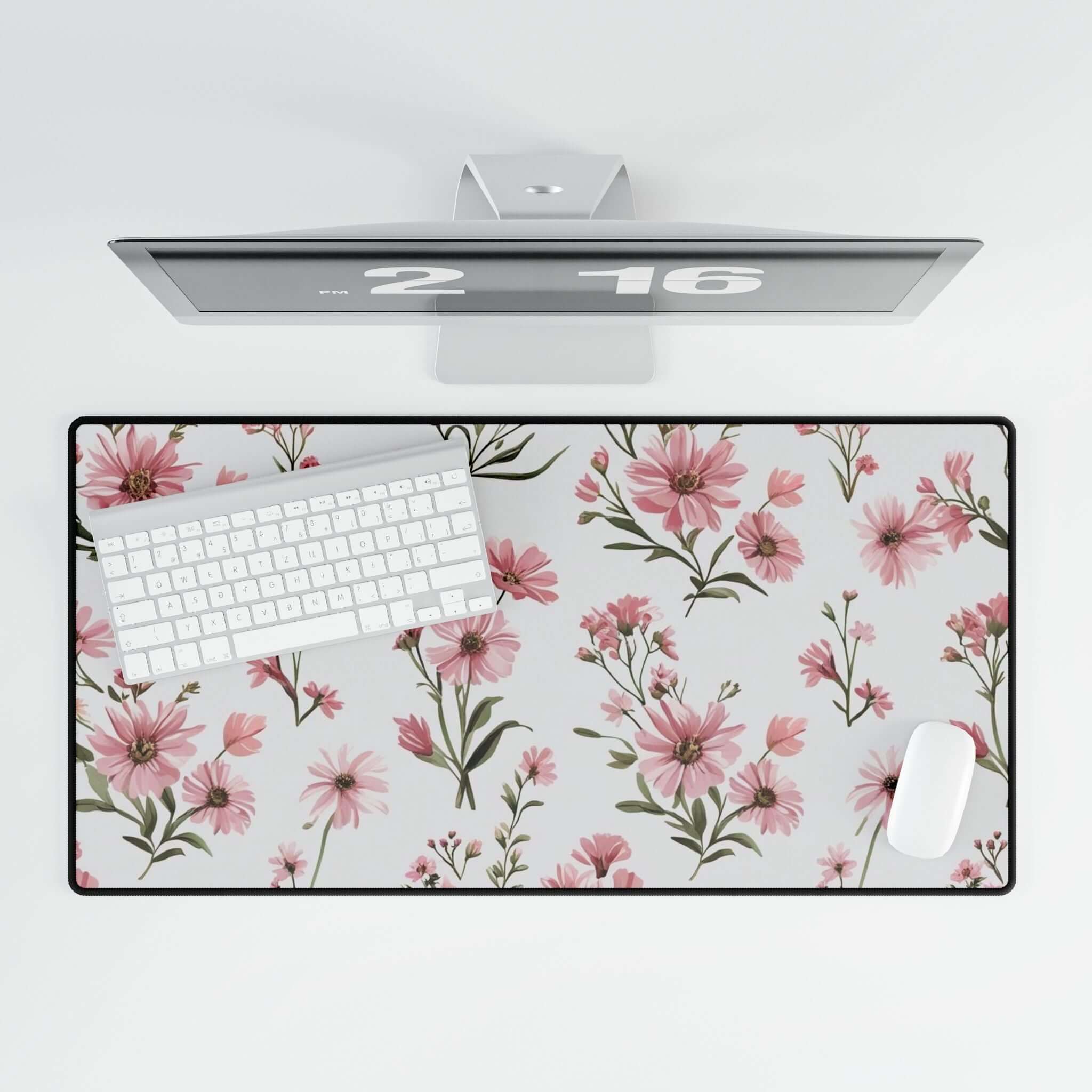 Florale Schreibtischmatte Modernes Arbeitsplatzdekor mit Blumenmustern und Schreibtischunterlagen für lebendige Arbeitsplatzgestaltung.