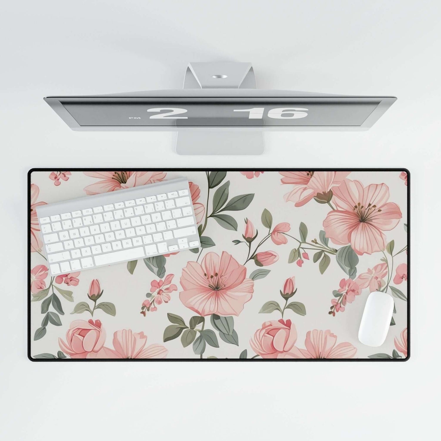 Florale elegante Schreibtischunterlagen mit blumigem Design auf einem modernen Bürotisch