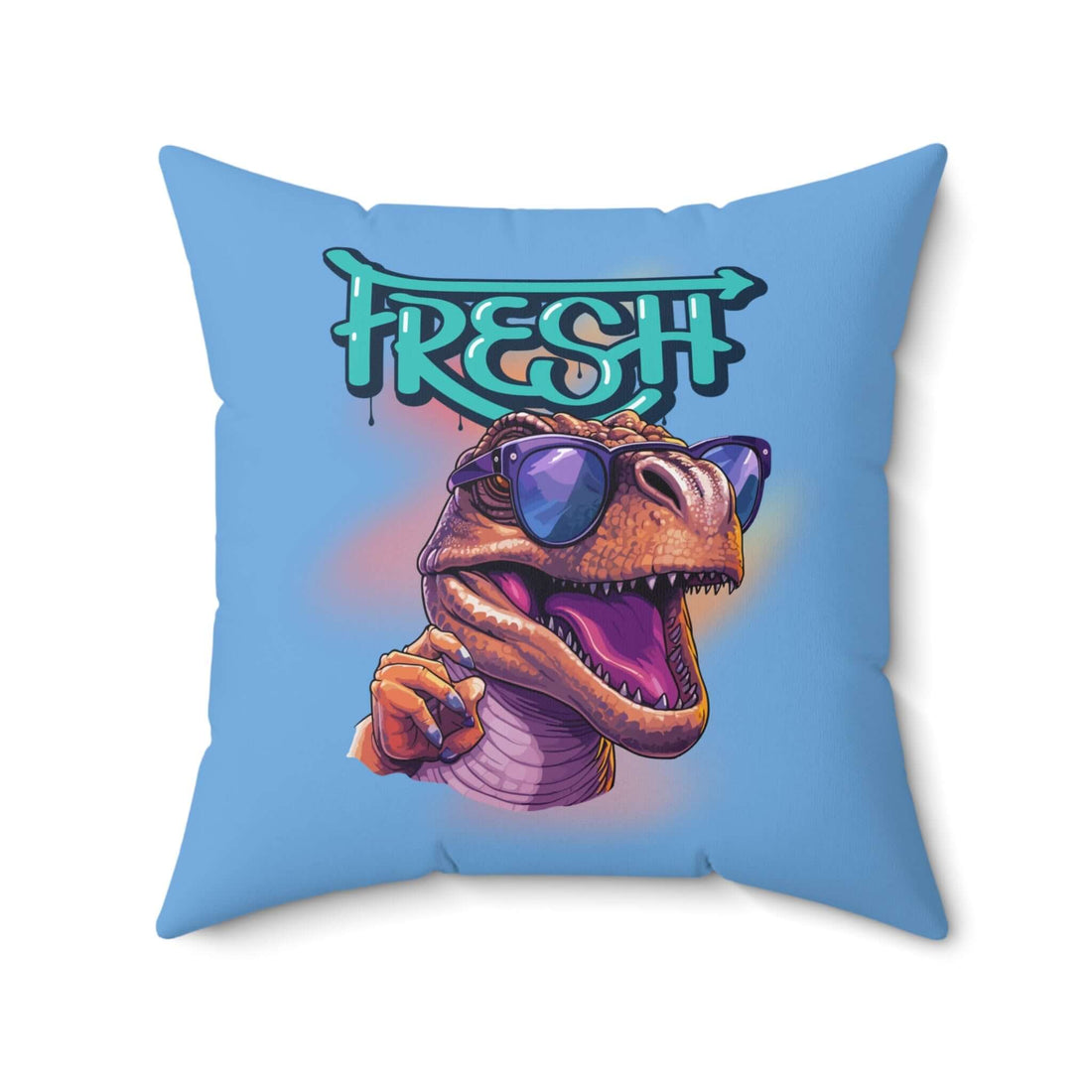 Dinosaurier-Kissen Home Decor mit coolem Dinosaurier-Design und "Fresh" Schriftzug, ideal für moderne Wohnraumakzente.