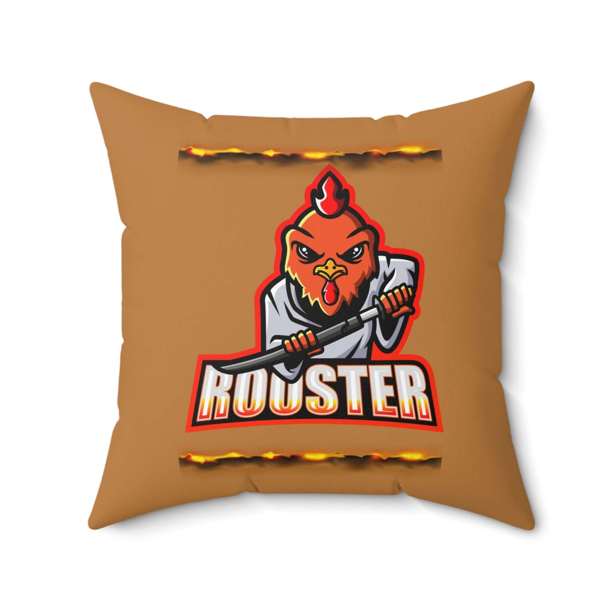 Hahn Grafikkissen - Lustiges Kissen, Wohndekor mit lebendigem Hahnmotiv, quadratisches Design für Couch oder Bett.