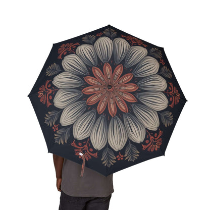 Halbautomatischer Falt- Regenschirm mit floralem Design - Design-Familientruhe
