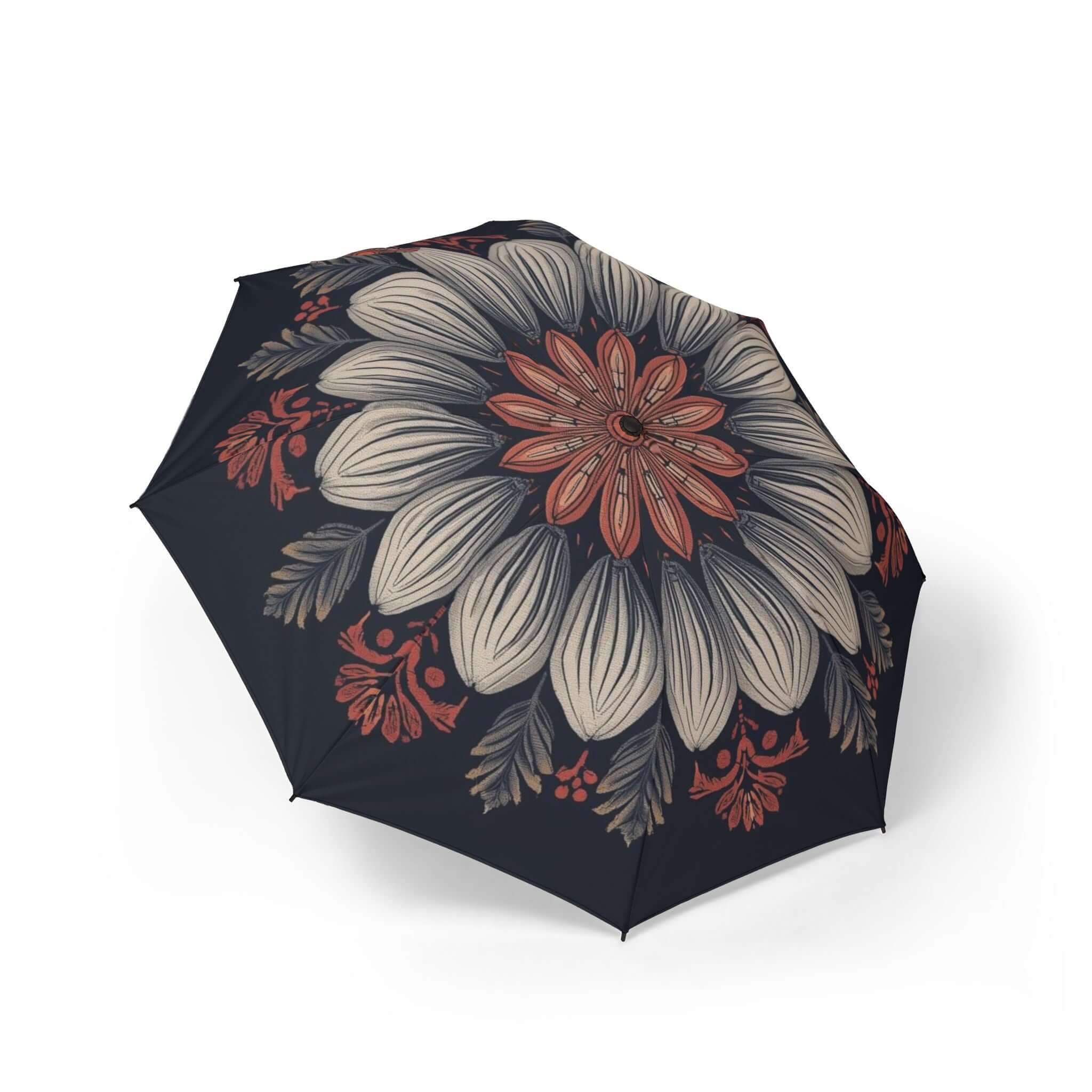 Halbautomatischer Falt- Regenschirm mit floralem Design - Design-Familientruhe