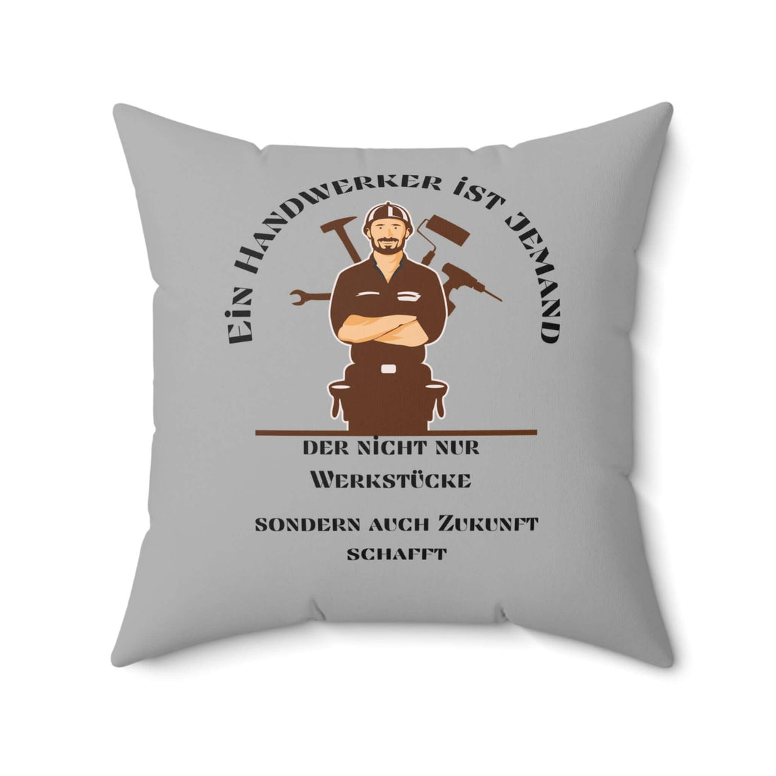 Handwerker-Kissen - DIY-Dekor Geschenk mit Spruch und Werkzeug-Design auf grauem Hintergrund