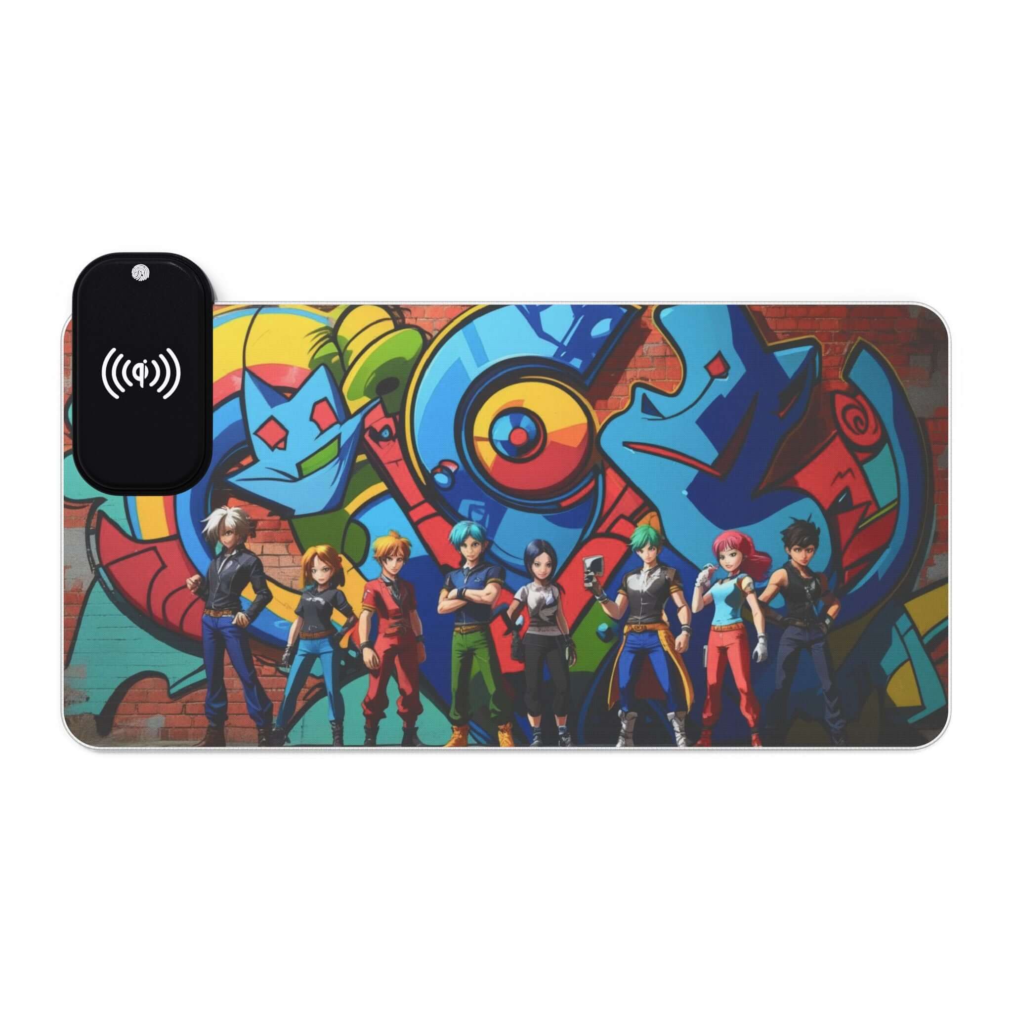 LED-Gaming-Mauspad mit kabellosem Laden, bunte Kunst, Gamer-Geschenk - Design-Familientruhe