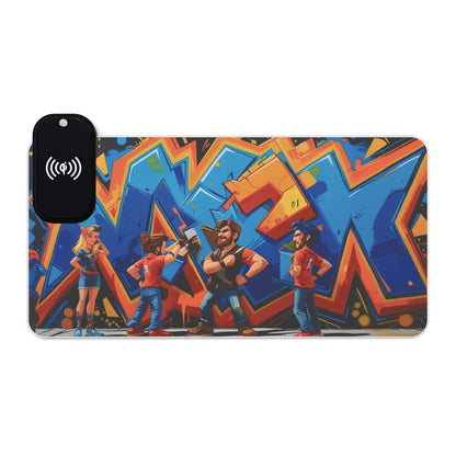 LED-Gaming-Mauspad mit kabelloser Aufladung, RGB-Schreibtischunterlage - Design-Familientruhe