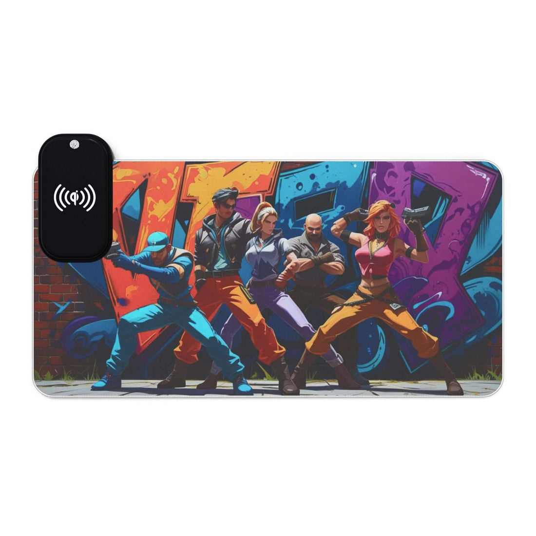 LED-Kabelloses Gaming-Mauspad mit Ladestation, RGB-Schreibtischmatte - Design-Familientruhe