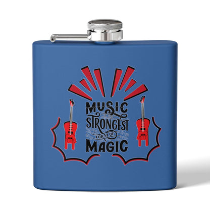 Music Magic Edelstahl-Flachmann, 170 ml blue flask with music design, perfect gift for soldiers, view details for Edelstahl-Flachmann.