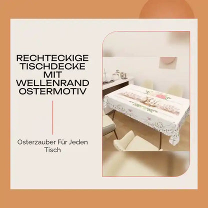 Rechteckige Tischdecke mit Wellenrand Ostermotiv by@Outfy