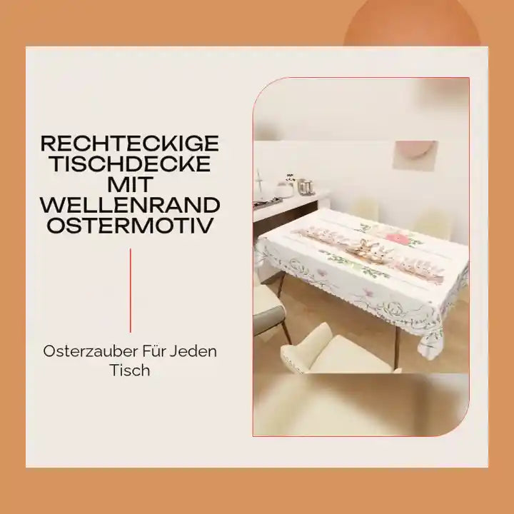 Rechteckige Tischdecke mit Wellenrand Ostermotiv by@Outfy