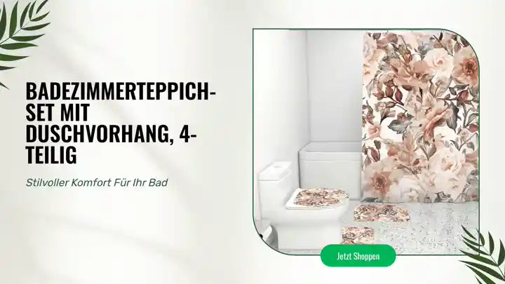 Badezimmerteppich-Set mit Duschvorhang, 4-teilig by@Outfy