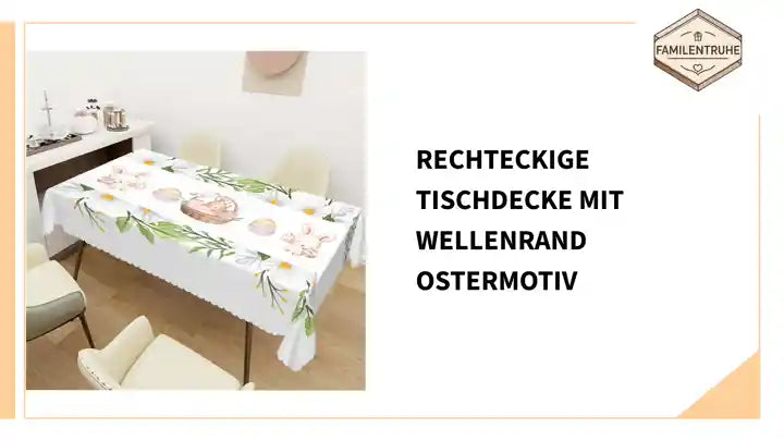 Rechteckige Tischdecke mit Wellenrand Ostermotiv by@Outfy