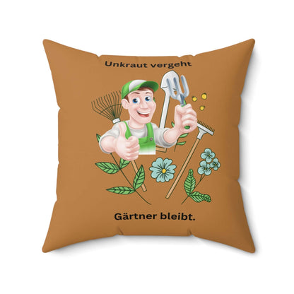 Quadratisches Gärtnerkissen Geschenk mit fröhlichem Blumen und Gärtnerdesign, ideal für Wohnraum, aus gesponnenem Polyester.