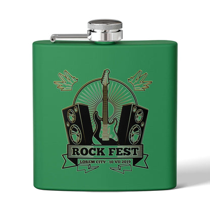 Rock Fest Edelstahl-Flachmann mit Musik-Design, ideal für Konzerte und Festivals. Details für Edelstahl-Flachmann für Soldaten ansehen.