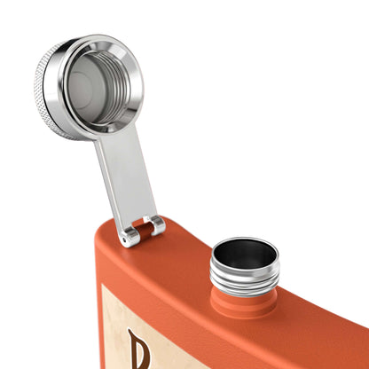 Rodeo-Flachmann aus Edelstahl für Fans mit geöffnetem Verschluss, stilvolle Edelstahlflasche für Abenteuer und Feiern.