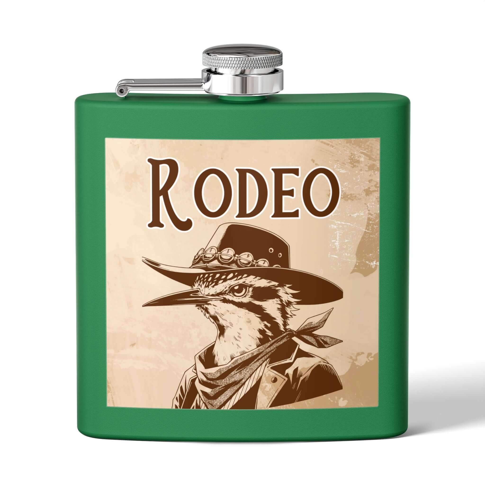 Rodeo-Flachmann aus Edelstahl für Fans mit stilvollem Cowboy-Vogel-Design, perfekt für Abenteuer und Feiern, 6oz Trinkflasche.