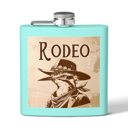 Rodeo-Flachmann aus Edelstahl für Fans mit Cowboy-Vogel-Design, stilvolles Accessoire für Abenteuer und Feiern, 6oz kompakte Flasche