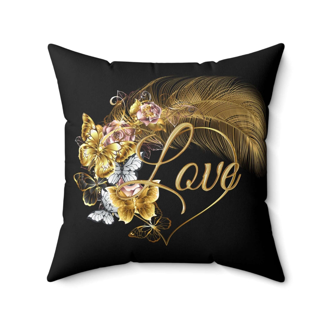 Romantisches Blumenkissen Liebesdekor für Zuhause mit goldenen Blumen und &