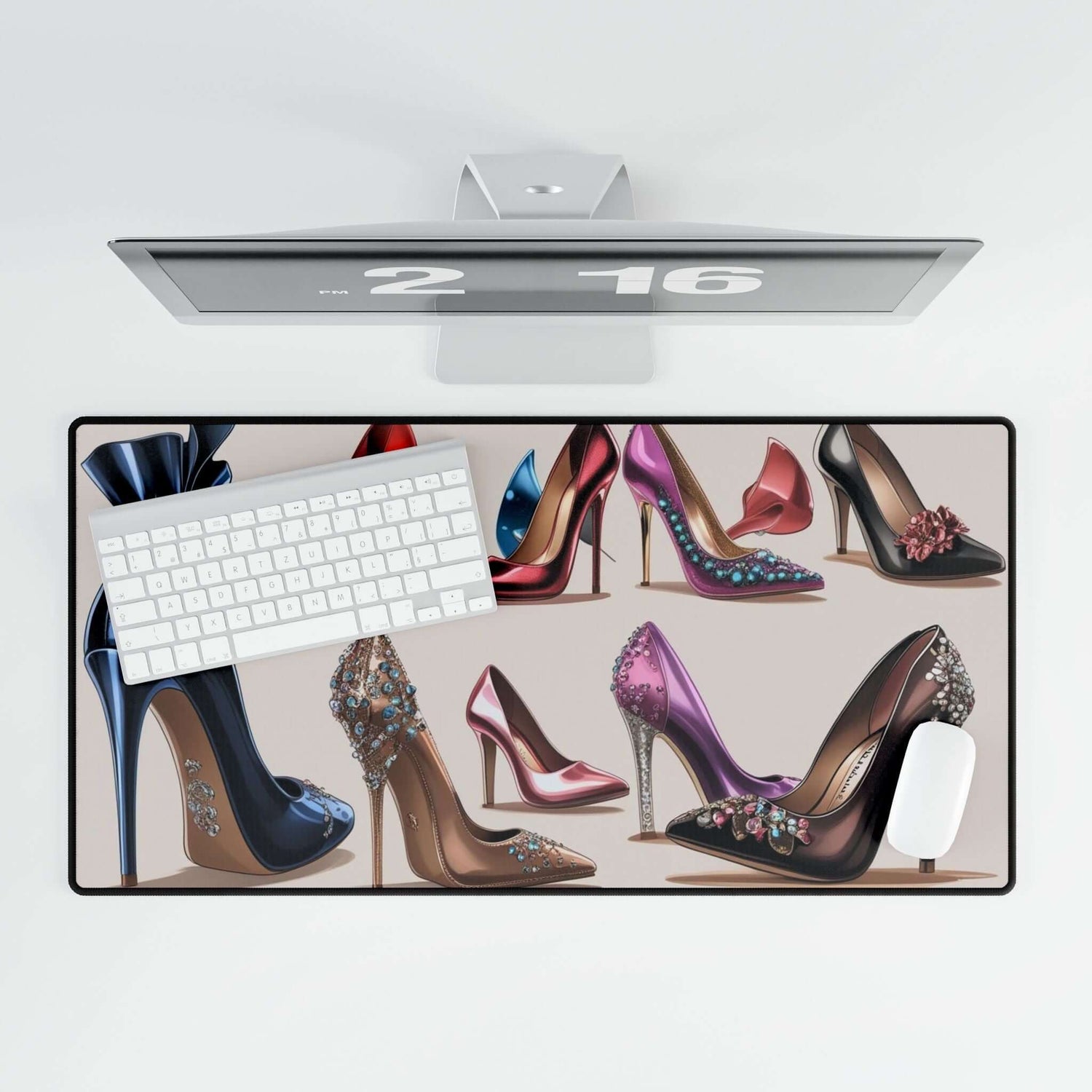 Schicke High Heel Schreibtischmatte Elegantes Bürodekor mit modischen Schuhdesigns für stilvolle Schreibtischunterlagen