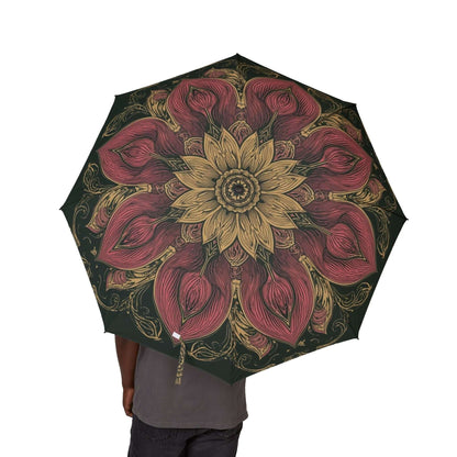 Schicker Regenschirm mit Blumenmuster – elegantes halbautomatisches Faltdesign - Design-Familientruhe