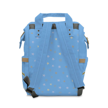Stylischer multifunktionaler Wickelrucksack für trendige Eltern - Blau mit Sternen-Design - Design-Familientruhe