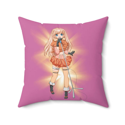 Süßes Anime Sängerkissen, Dekokissen mit lebendigem Anime-Design auf violettem Hintergrund, ideal für Musikliebhaber und Anime-Enthusiasten.