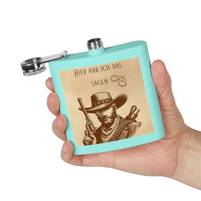 Edelstahl Flachmann Western Cowboy 170 ml, stilvoll und funktional, mit rustikalem Design und pulverbeschichteter Oberfläche, rostfrei.