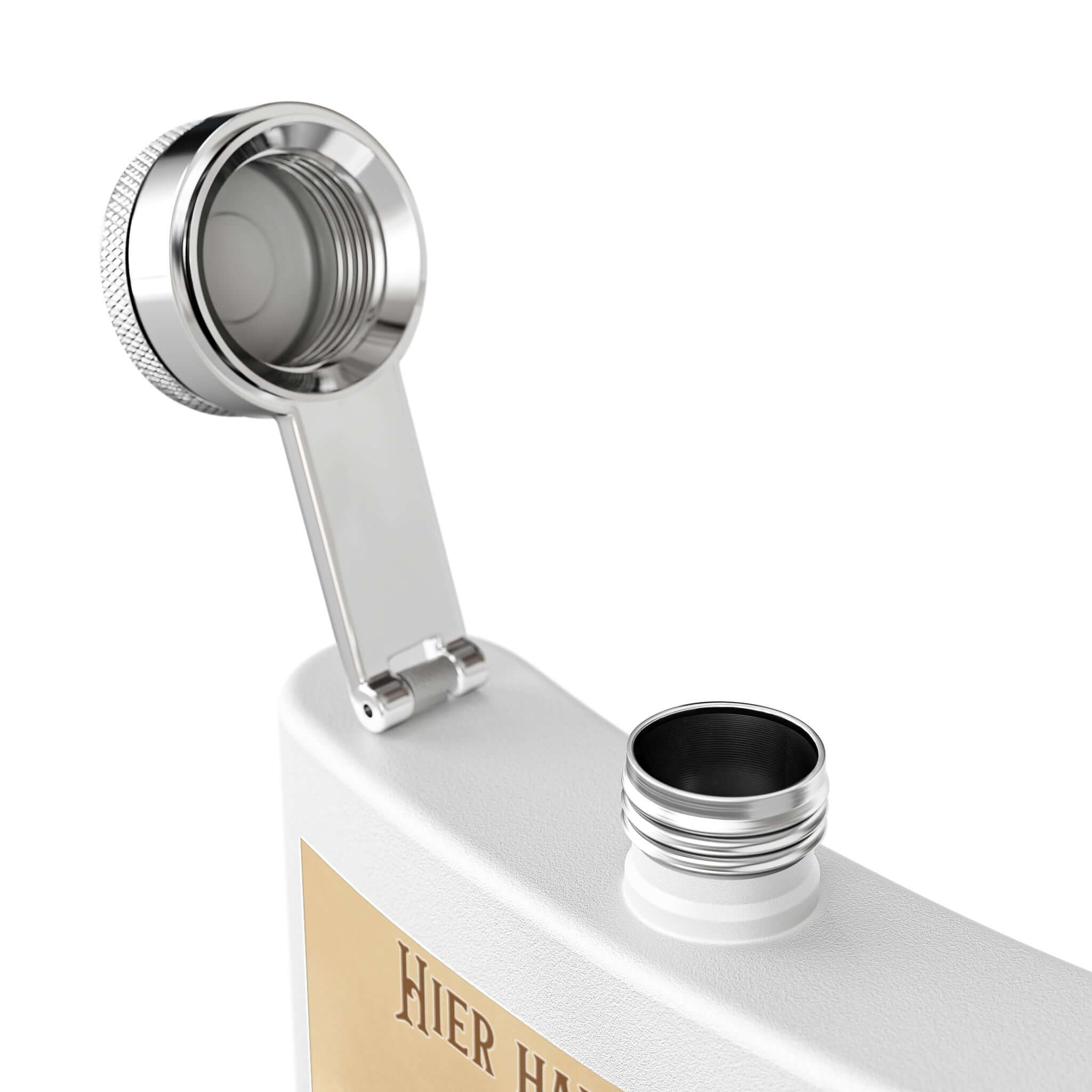 Offener Edelstahl Flachmann Western Cowboy mit Schraubverschluss, Detailansicht